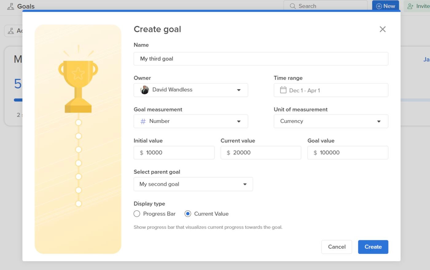 An example of how to create a goal in Hive.