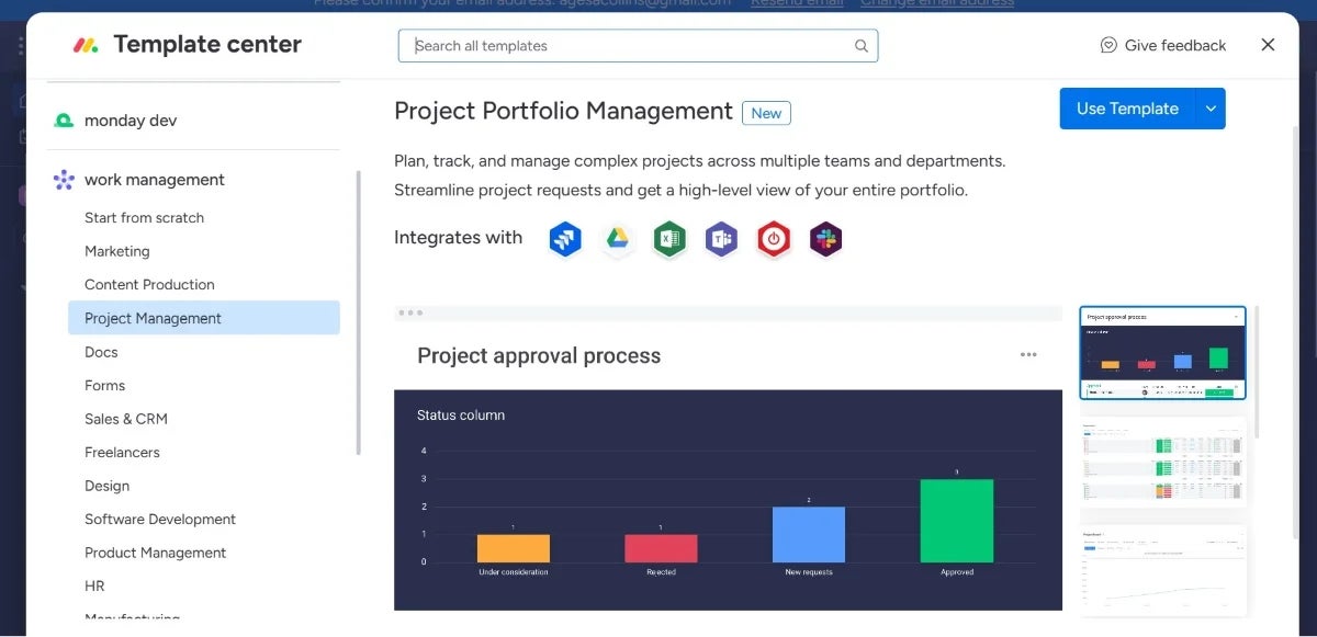A project portfolio management template in monday.com.