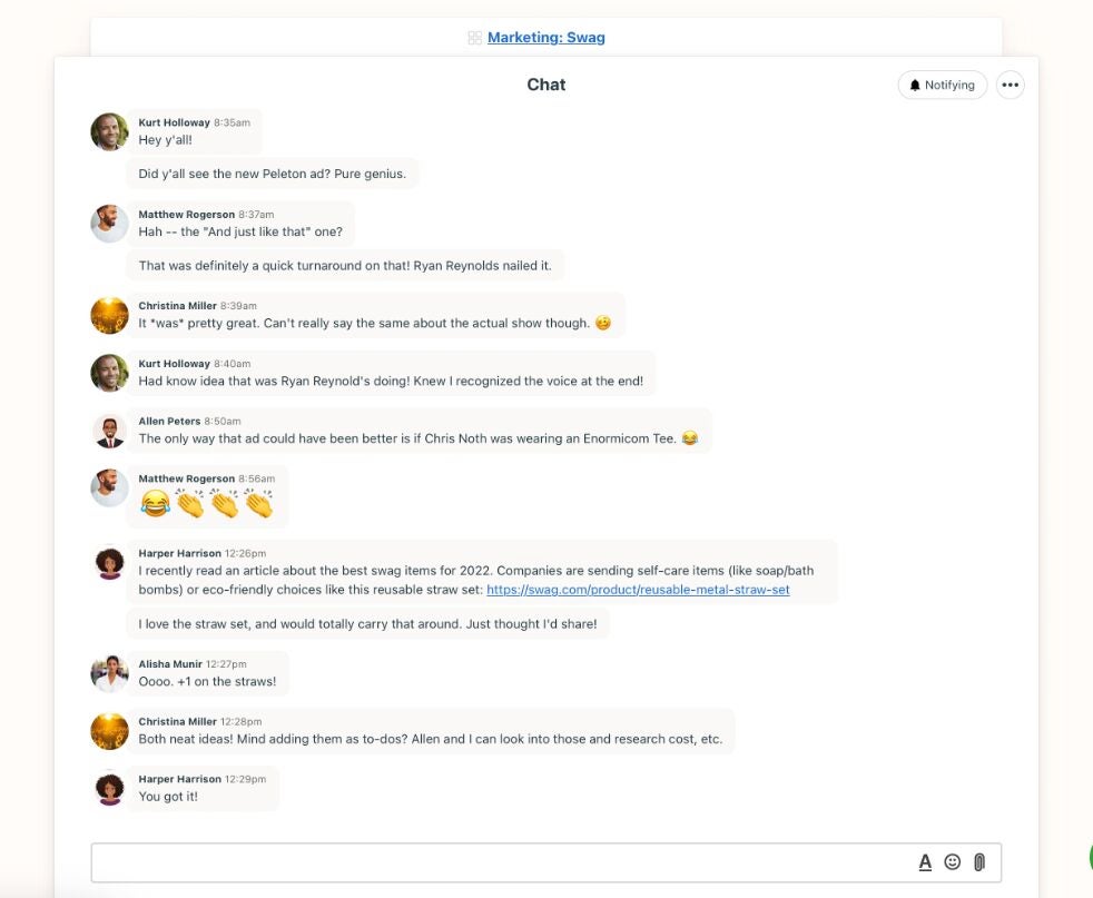 Basecamp chat feature